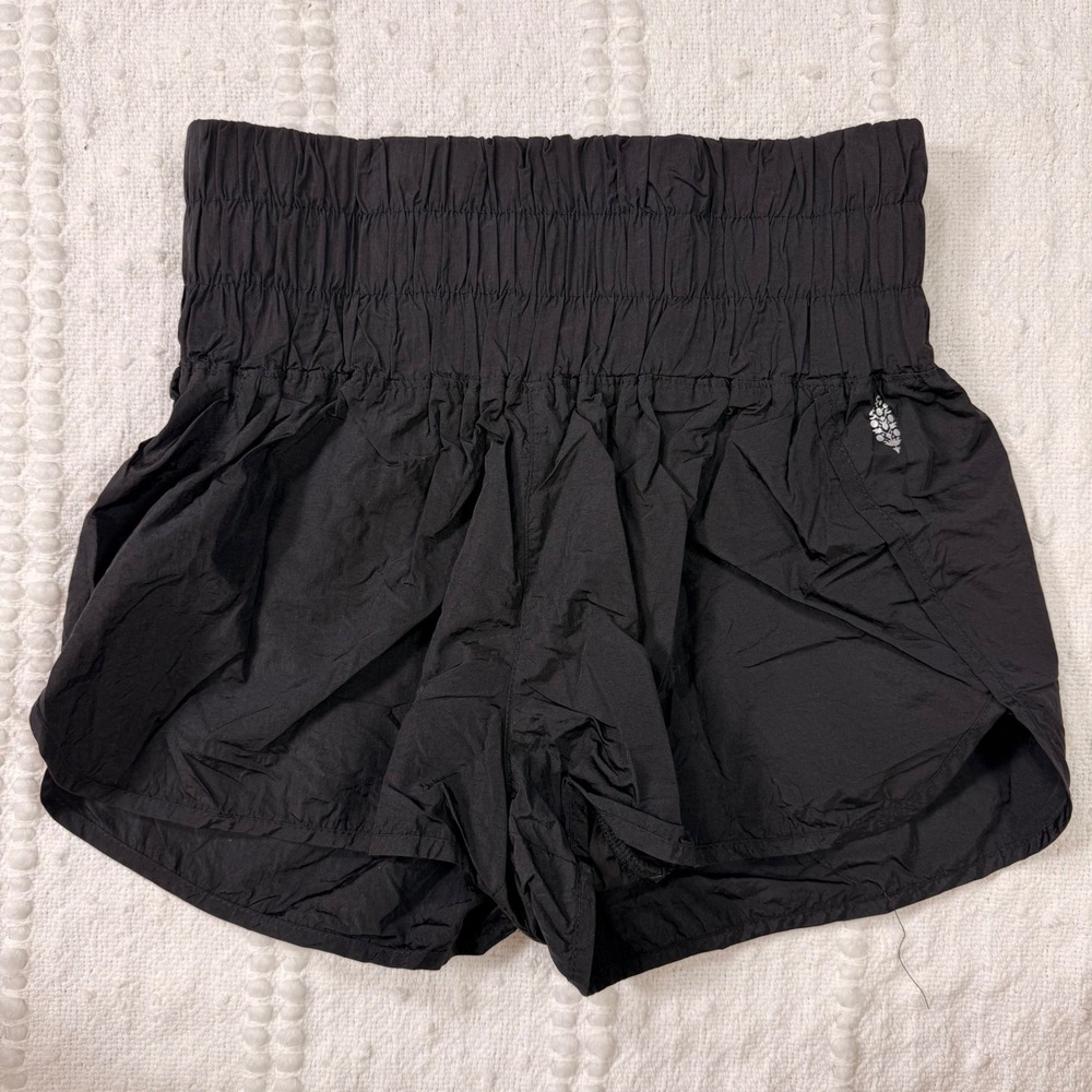 FP Movement The Way Home Shorts Black High Rise Smocked Waist Running Womens M